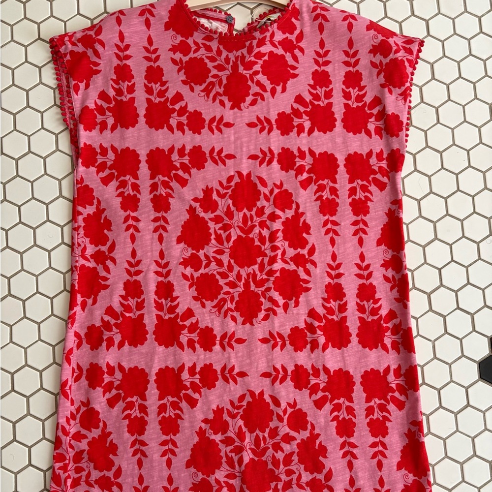 Boden Pink and Red pom Floral Shift Mini Dress - Picture 5 of 8
